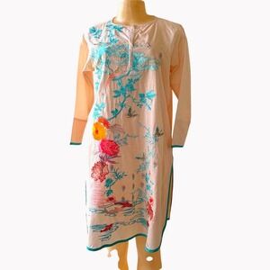 Khaadi Pret 10 Embroidry Kurti Tunic Dress NWT Floral Butterfly Pakistani Cotton